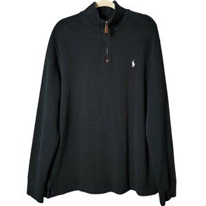 VTG Polo Ralph Lauren Black Cotton Quarter Zip 1/4 Mock Neck Pullover Sweater XL